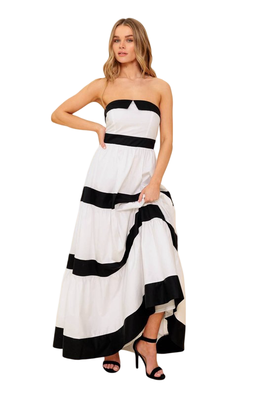 Flying Tomato Color Block Strapless Maxi Dress