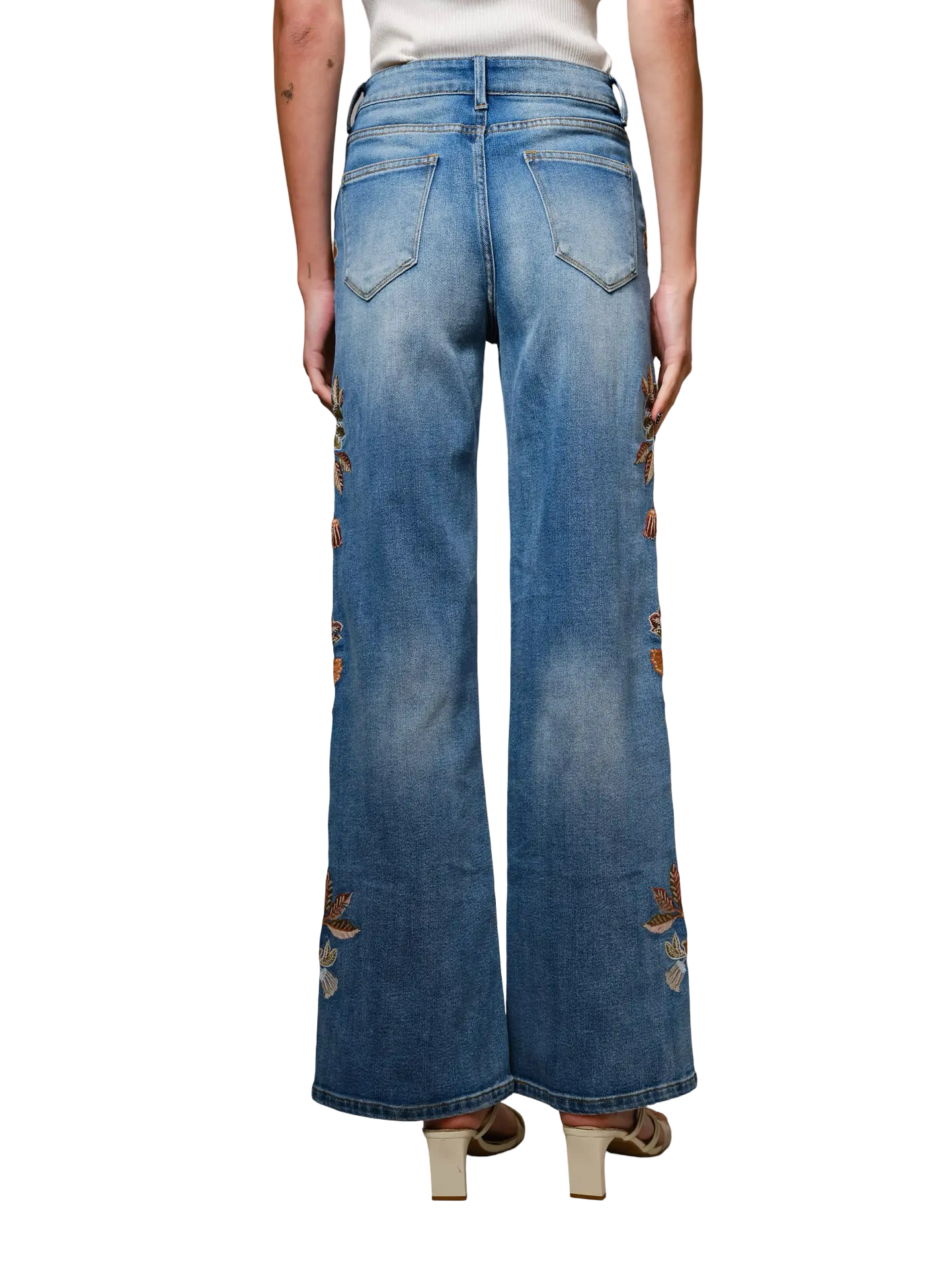 Apparel- Blue B. Embroidered Wide Leg Jeans