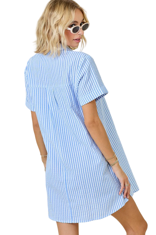 Day+Moon Seersucker Shirt Style Mini Dress