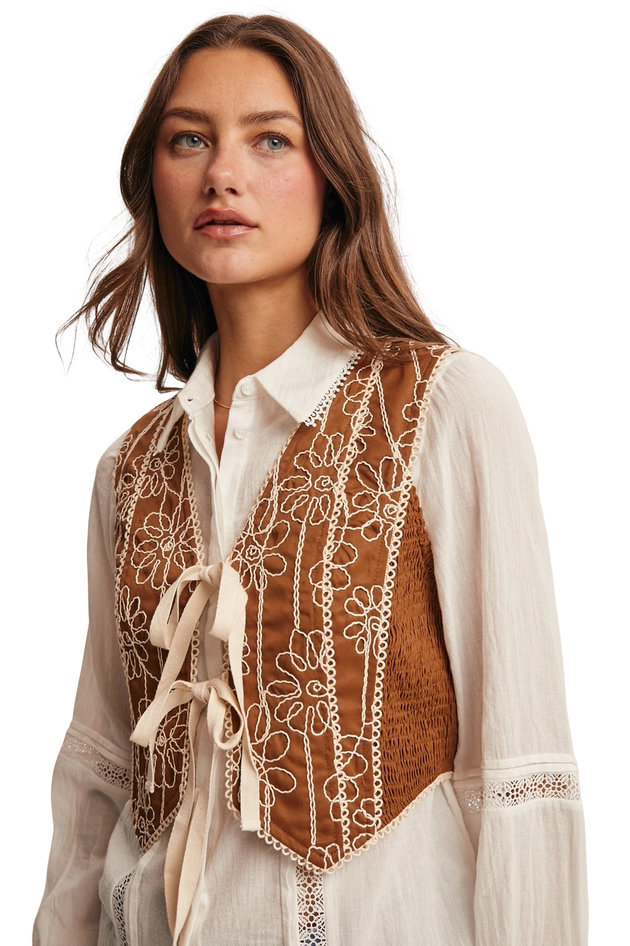 Apparel- Forte Boho Front Tie Vest Top