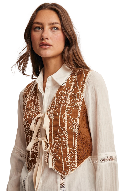 Apparel- Forte Boho Front Tie Vest Top