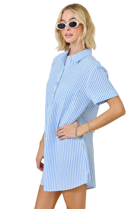 Day+Moon Seersucker Shirt Style Mini Dress
