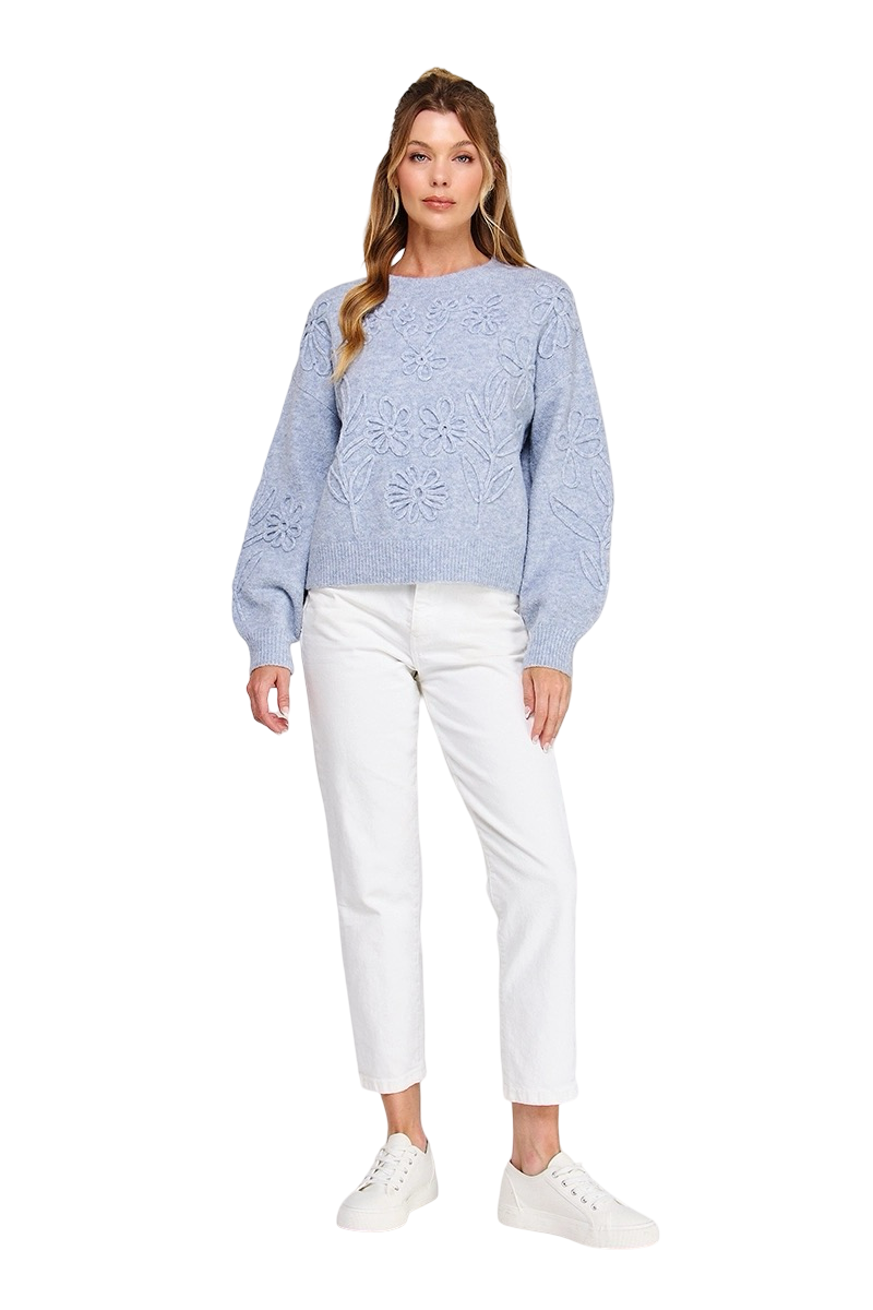 Apparel-Allie Rose Floral Embroidery Sweater Top