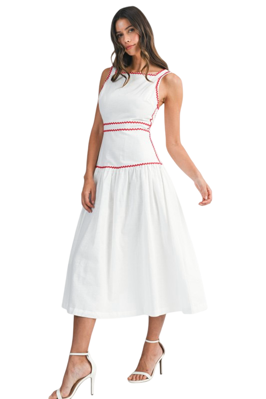 Apparel- Mable Square Neck Ric Rack Midi Dress
