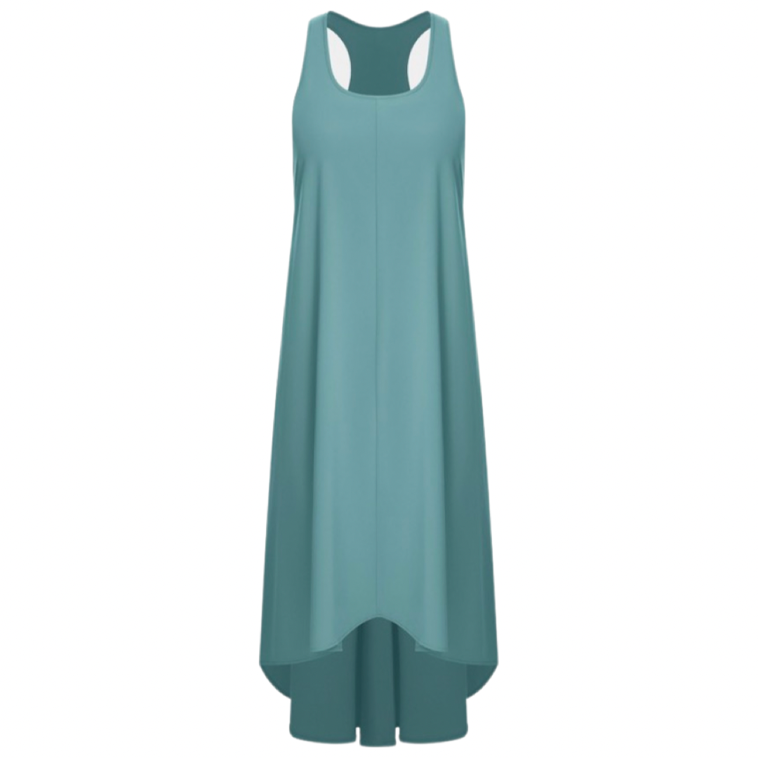 Apparel- Halara Breezeful* Backless Racerback Side Pocket High Low Midi  Dress