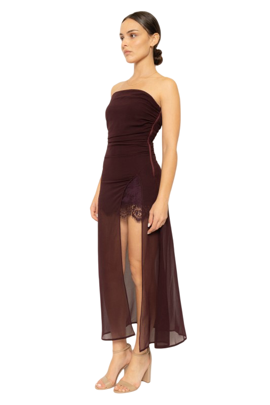 Fore- Strapless Satin and Sheer Mini & Maxi Dress