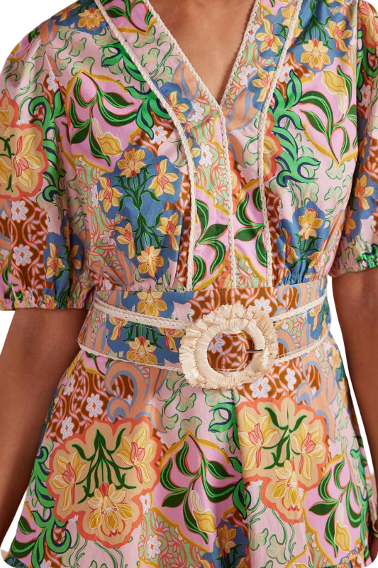 Apparel- Strut and Bolt Floral Puffed Sleeve Belted Mini Dress