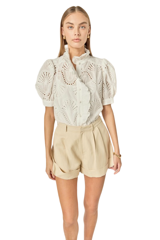 English Factory Embroidered Eyelet Ruffled Blouse Shirt