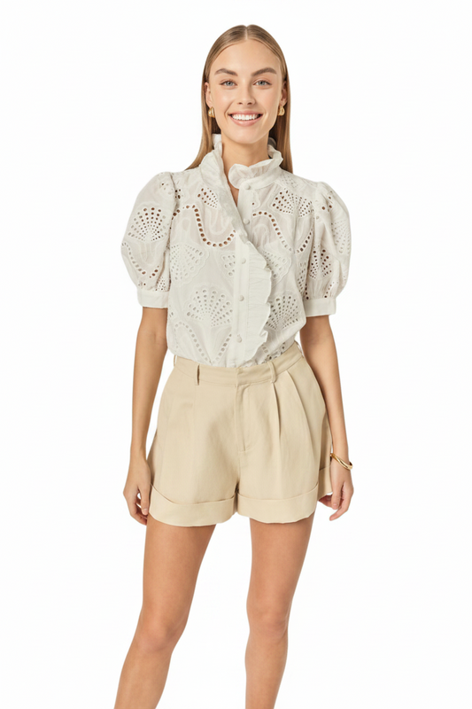 English Factory Embroidered Eyelet Ruffled Blouse Shirt