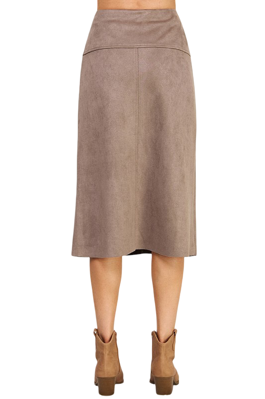 Apparel-Allie Rose Constructed Soft Microsuede Midi Skirt