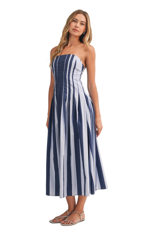 Klesis Strapless Pleated Flared Midi Dress