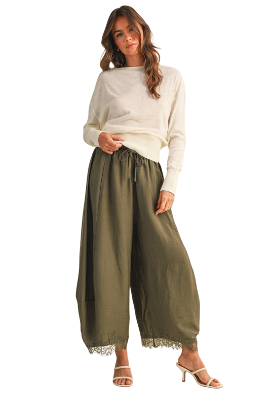 Klesis Barrel Leg Pants with Lace Hem Detail