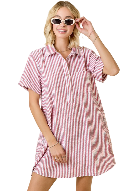 Day+Moon Seersucker Shirt Style Mini Dress