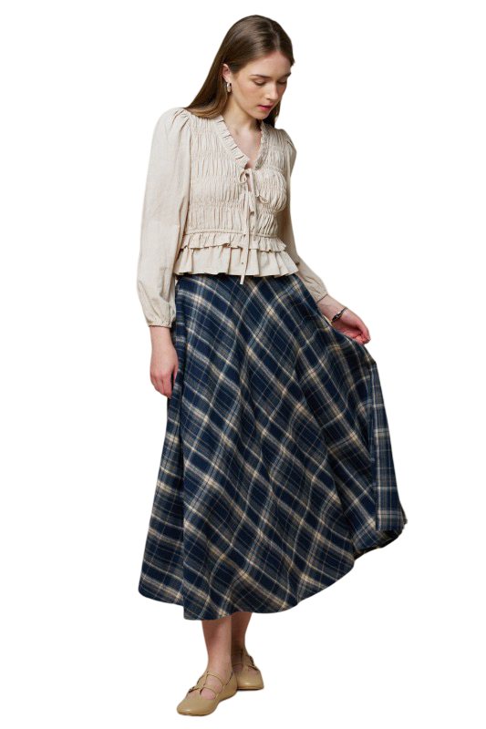 LALAVON Plaid Flared Maxi Skirt