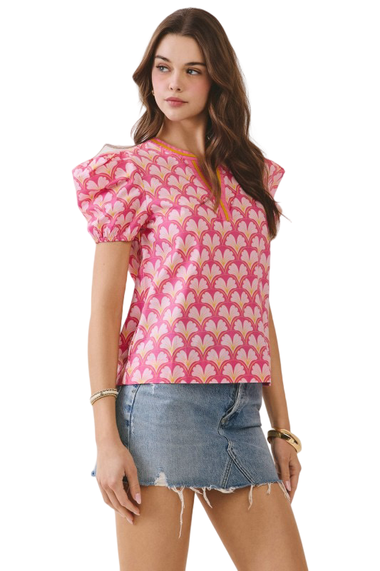 TCEC Geometric Split Neck Blouse Top