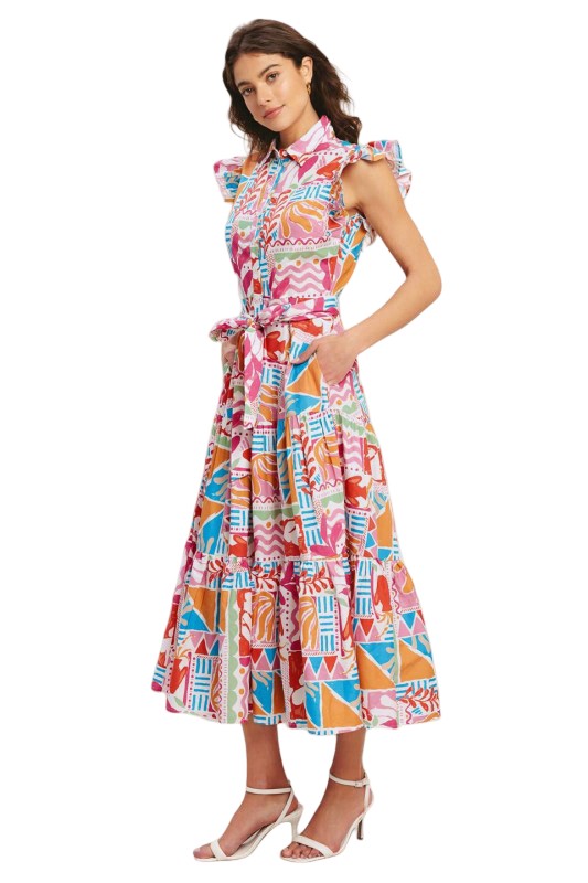 Flying Tomato Floral Flutter Sleeve Midi Dress