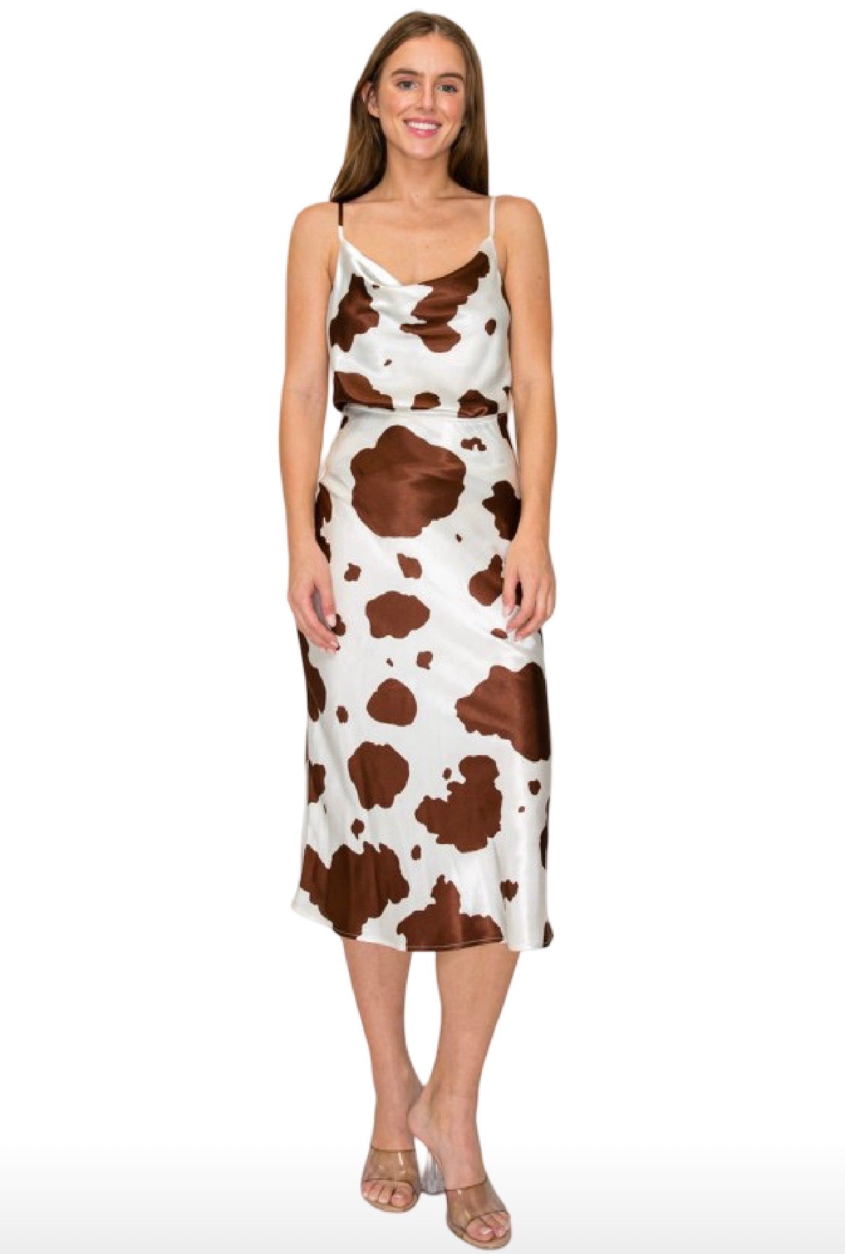 DNA Couture Satin Animal Print Cowl Neck Tank Top