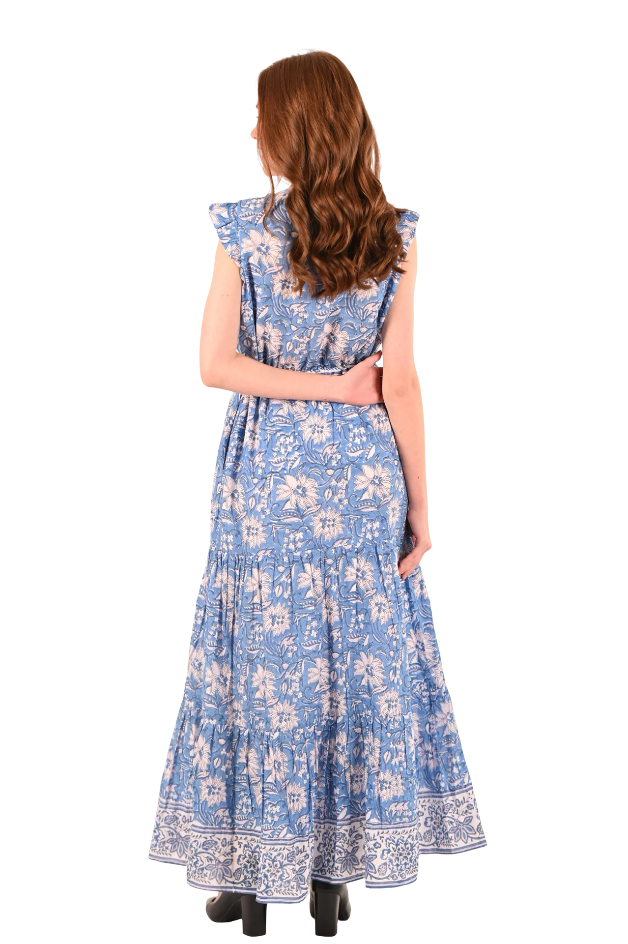 Apparel- Piccola Tara Cinch Waist Maxi Dress Blue Floral / Medium Apparel- Piccola Tara Cinch Waist Maxi Dress Blue Floral / Medium