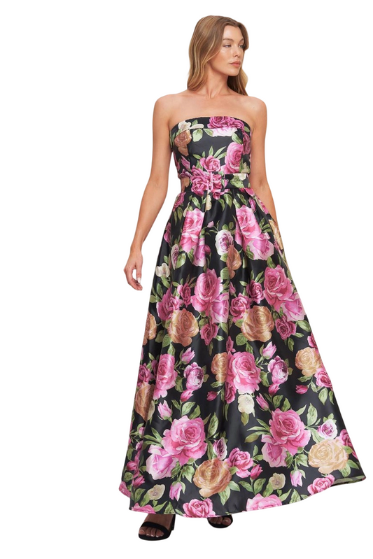 Apparel- Flying Tomato Strapless Floral Holiday Maxi Dress