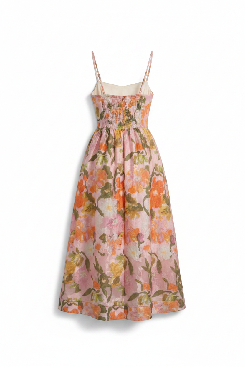 B. Right V Neck Smocked Midi Dress
