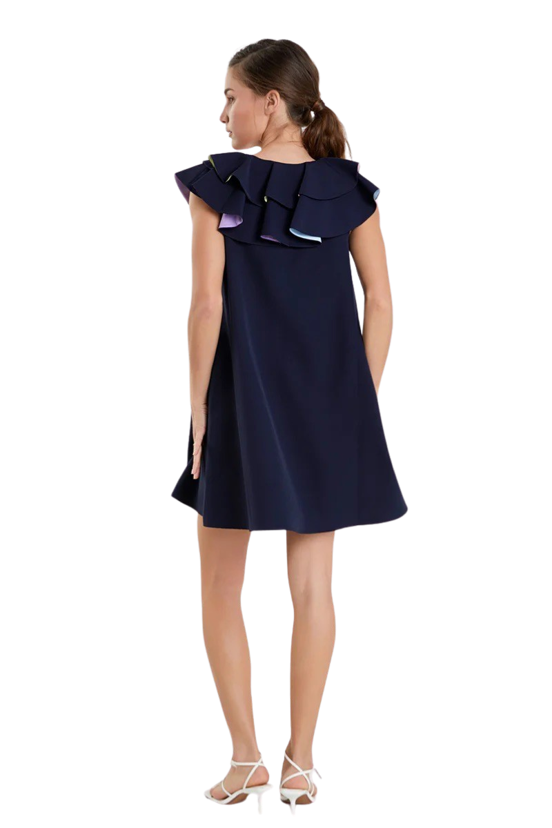Apparel- English Factory Multi Color Contrast Mini Dress
