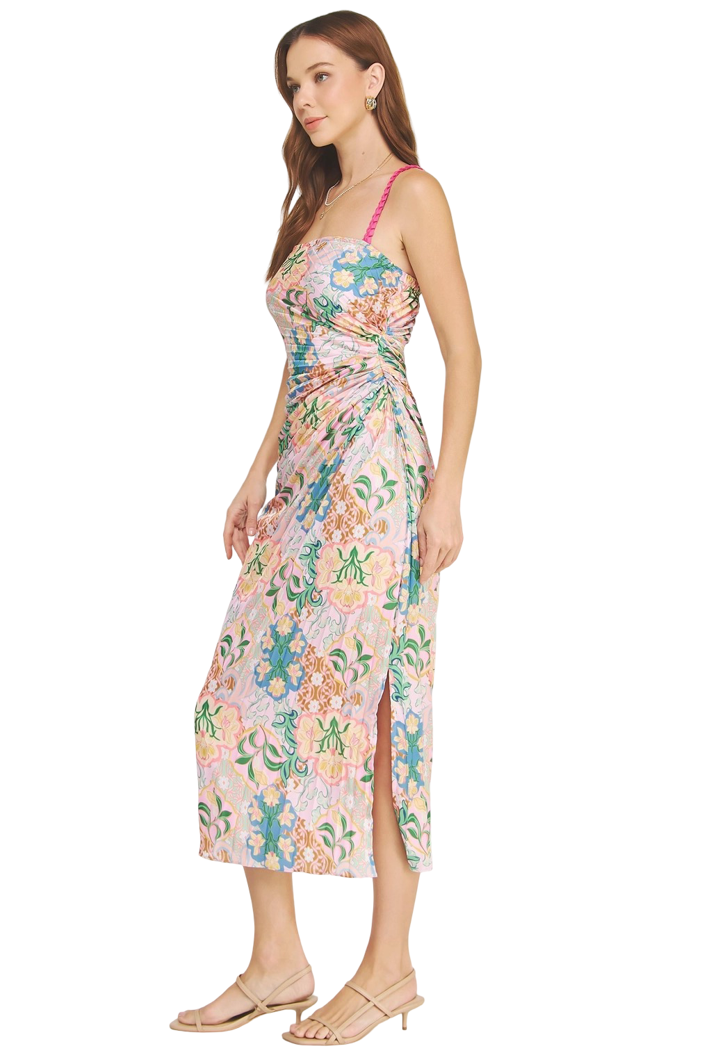 Apparel- Strut and Bolt Garden Party Pleated Satin Midi Dress