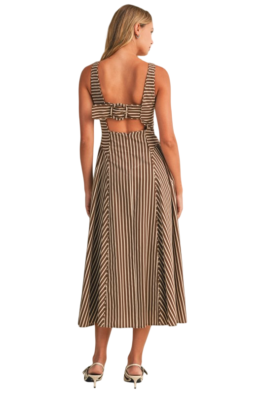 Klesis Striped Back Buckle Detail Midi Dress