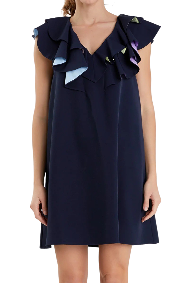 Apparel- English Factory Multi Color Contrast Mini Dress