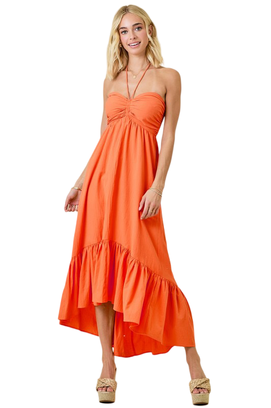 Apparel- Day+Moon Ruched Halter Midi Maxi Dress