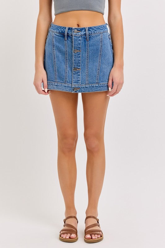 Apparel- Cello Button Front Mini Skirt Skort