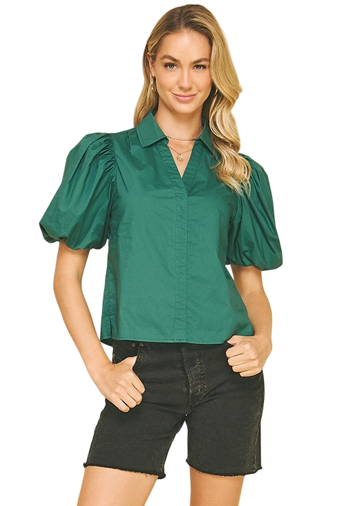 Apparel- Pinch Bubble Sleeve Short Sleeve Top