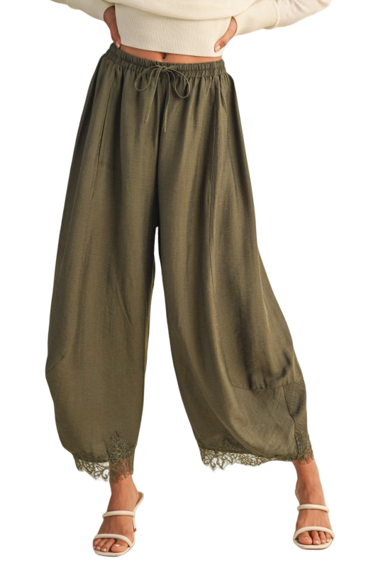 Klesis Barrel Leg Pants with Lace Hem Detail