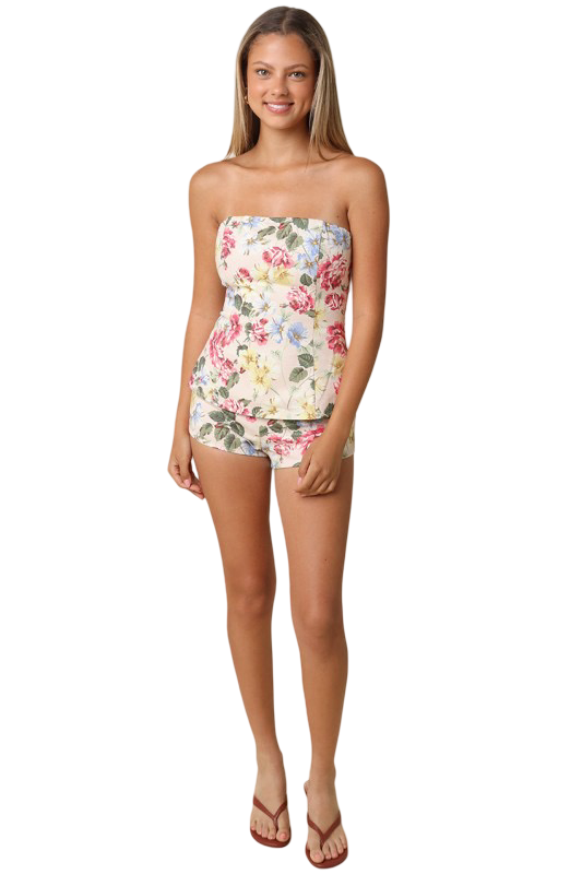 Olivaceous Althea Strapless Floral Peplum Tube Top