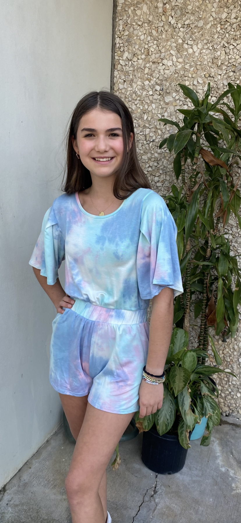 Girls- Erge Tie Dyed Terry Romper
