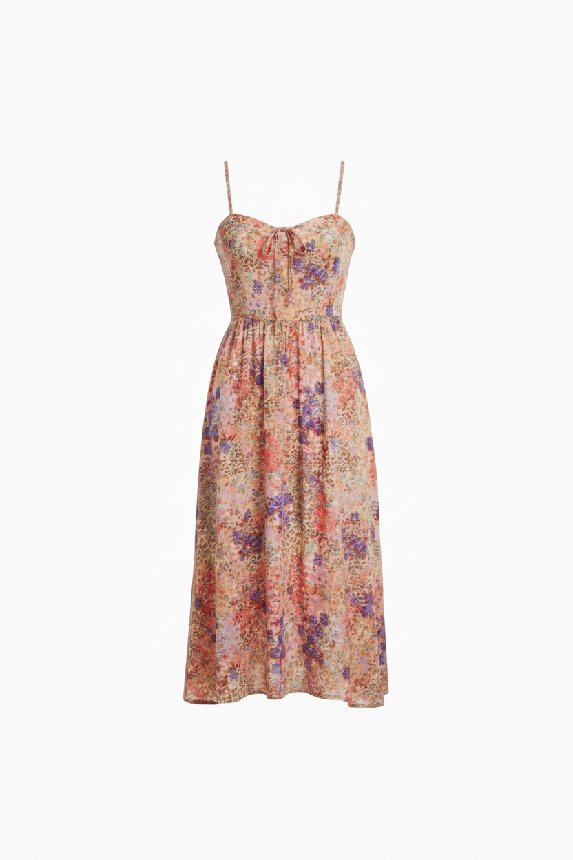 Just Me Floral Print Smocked Bodice Midi Dress