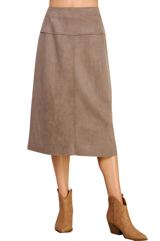 Apparel-Allie Rose Constructed Soft Microsuede Midi Skirt