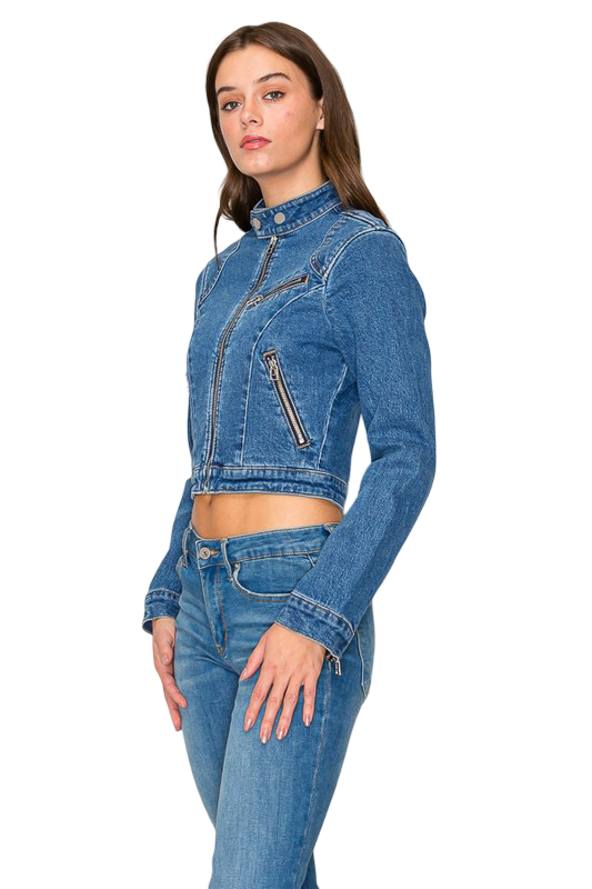 Apparel-Curds & Whey Denim Zip Pocket Biker Jacket