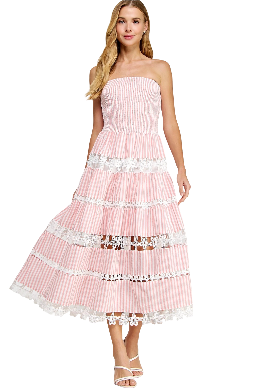 Apparel- Strut and Bolt Striped Layered Flower Trim Mini Dress