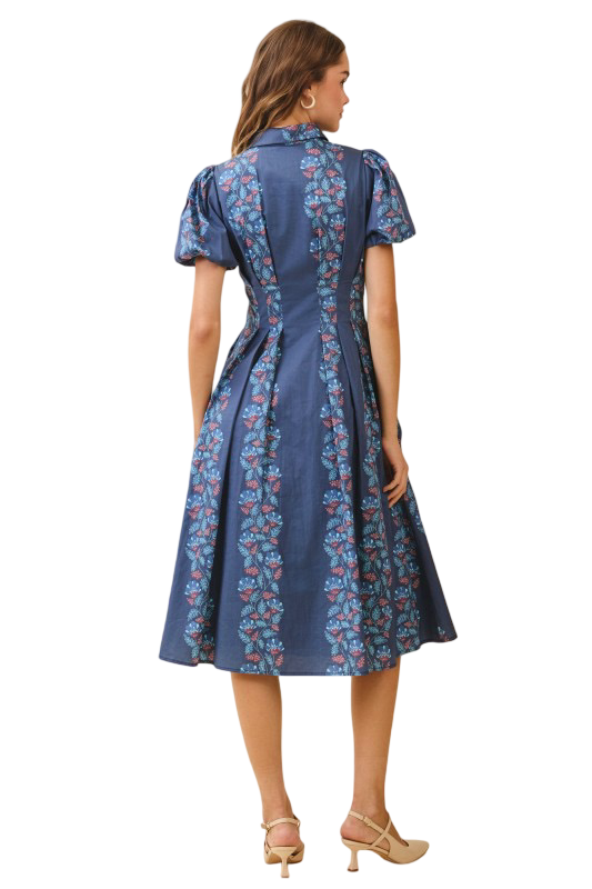 Apparel- TCEC Floral Vertical Print A-Line Midi Dress