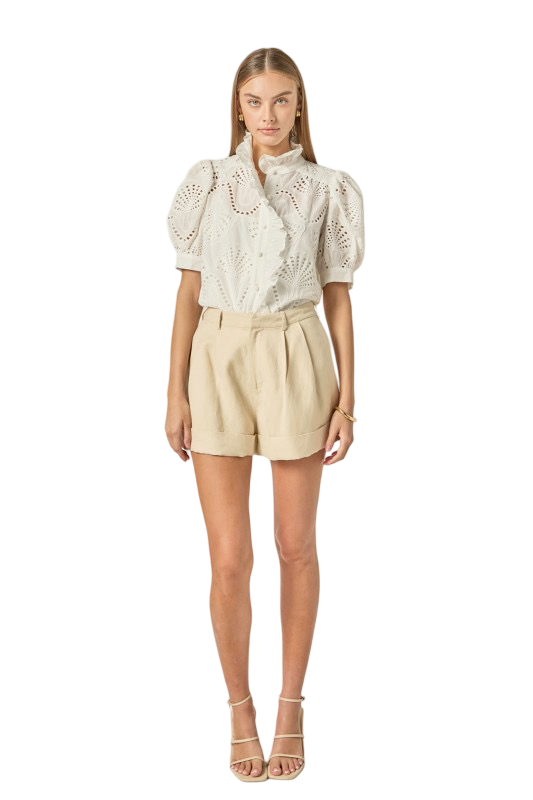 English Factory Embroidered Eyelet Ruffled Blouse Shirt