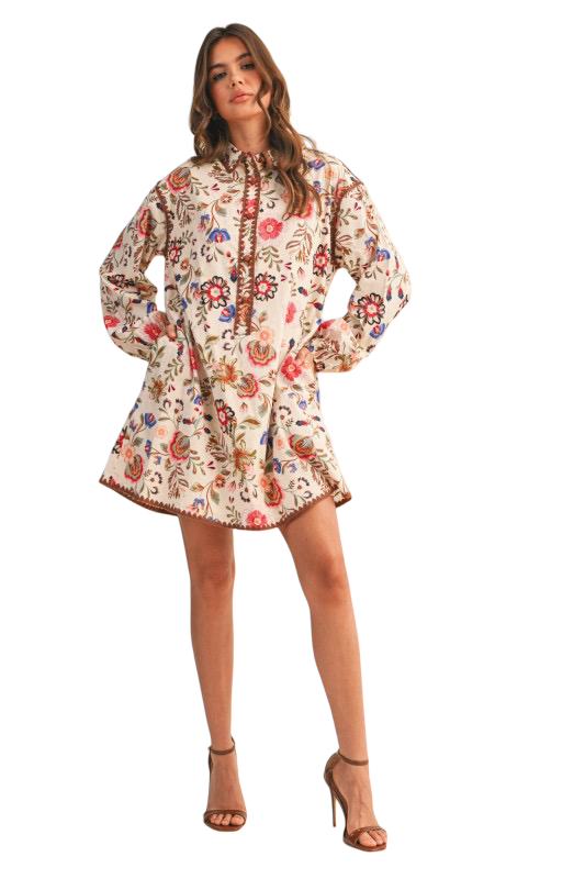 Apparel - En Merci Blanket Stitch Floral Mini Dress Floral Dress