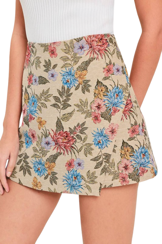 Flying Tomato Floral Jacquard Print Mini Skirt Skort