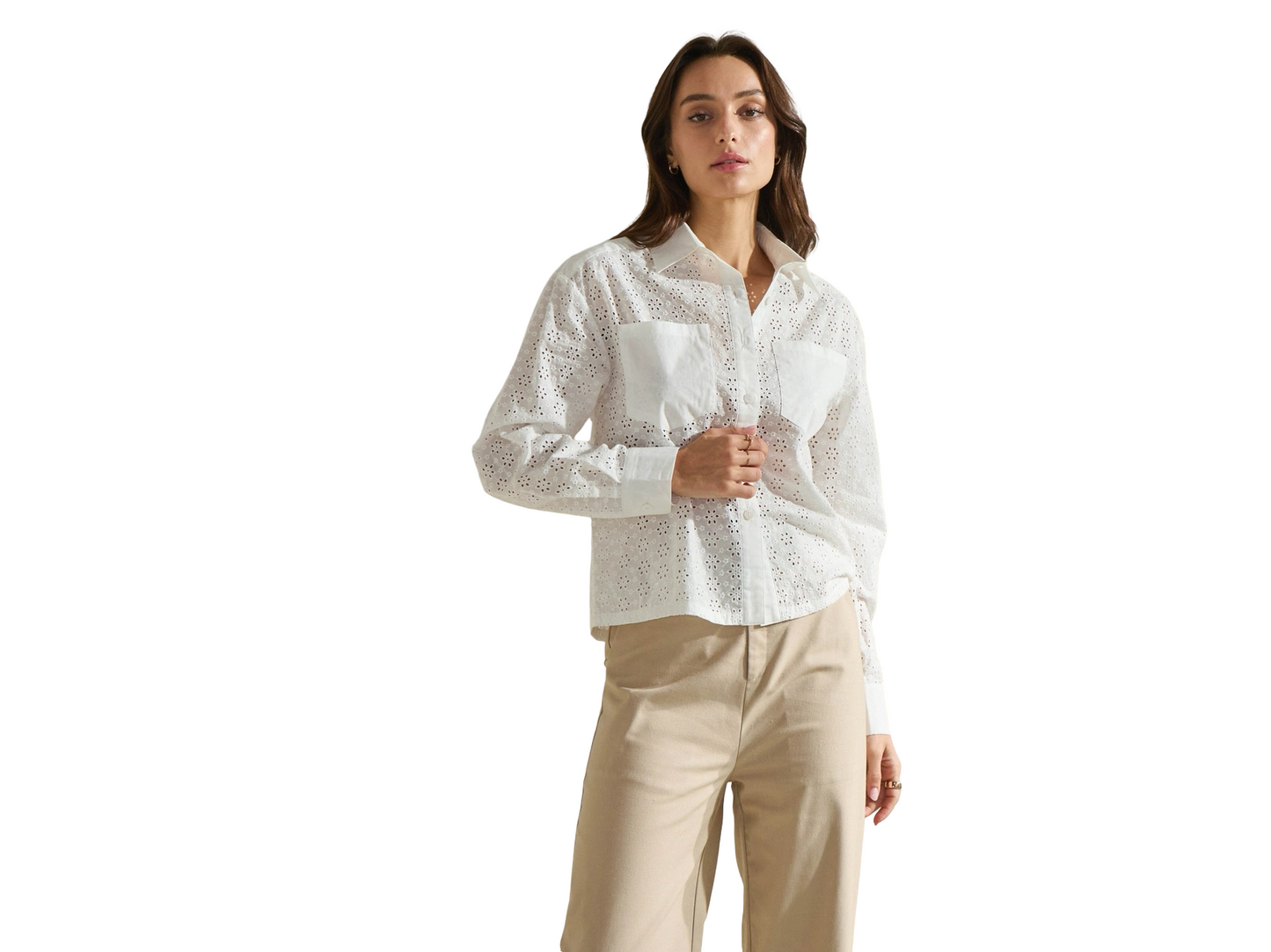Apparel- Able Double Front Pocket Eyelet Button Down Shirt
