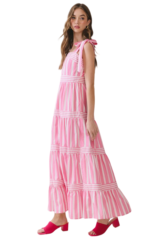 TCEC Tie Straps Striped  Maxi Dress