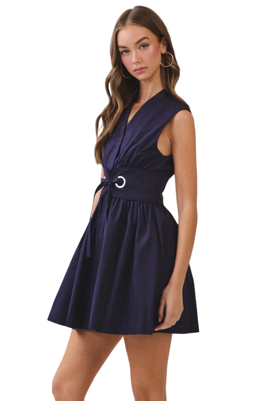 TCEC Sleeveless Fit and Flare Waist Belt Mini Dress