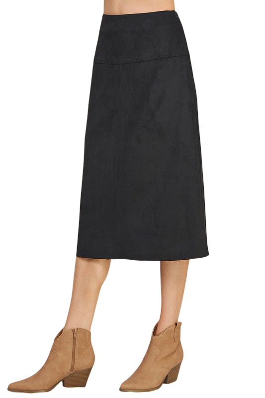 Apparel-Allie Rose Constructed Soft Microsuede Midi Skirt