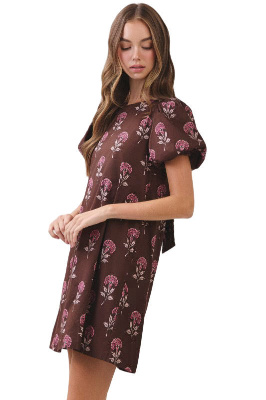TCEC Floral Tie Back Shift Style Mini Dress