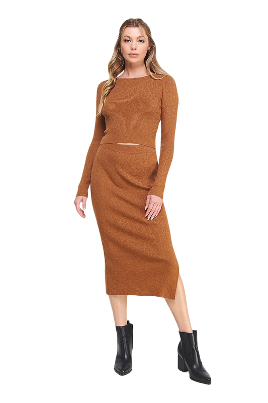 Apparel-Allie Rose Lurex Ribbed Pullover Top