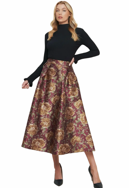 Apparel- Flying Tomato Pattern Woven Full Midi Skirt