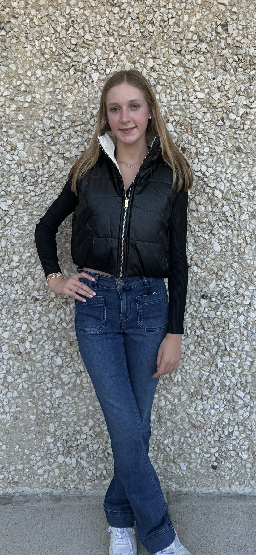 Apparel- B. Coature Reversible Faux Leather Cropped Puffer Vest